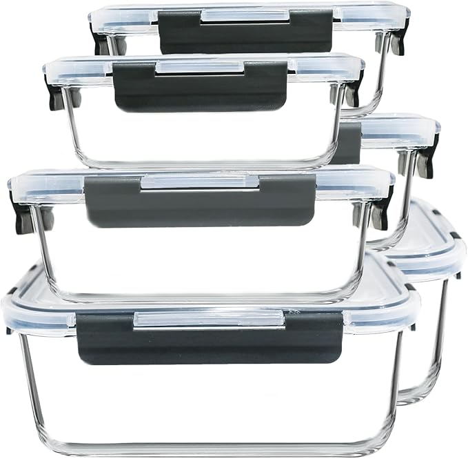 Extra Large Glass Food Storage Containers Set with Lids – 6 Pack (74.7oz / 40.9oz / 19.3oz)