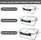 Extra Large Glass Food Storage Containers Set with Lids – 6 Pack (74.7oz / 40.9oz / 19.3oz)