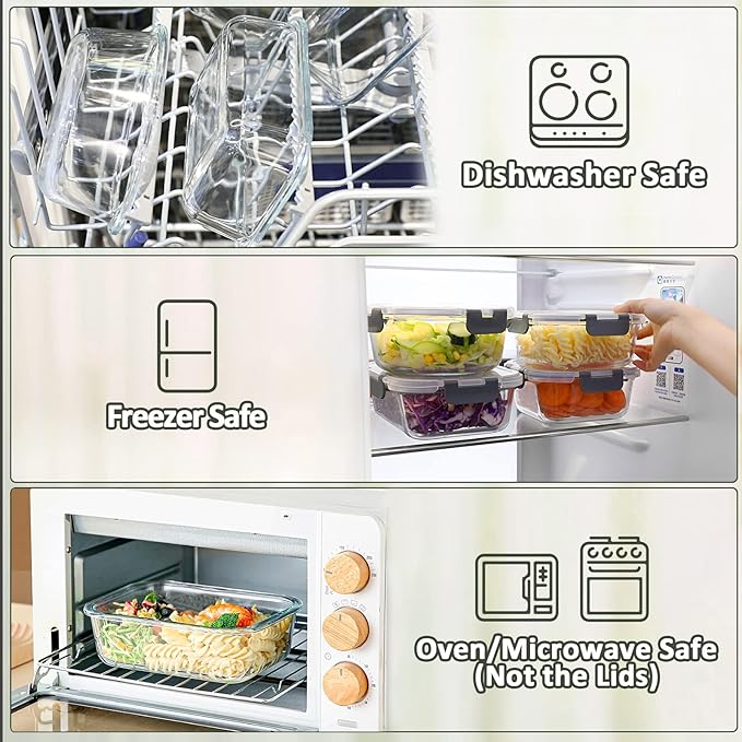 Extra Large Glass Food Storage Containers Set with Lids – 6 Pack (74.7oz / 40.9oz / 19.3oz)