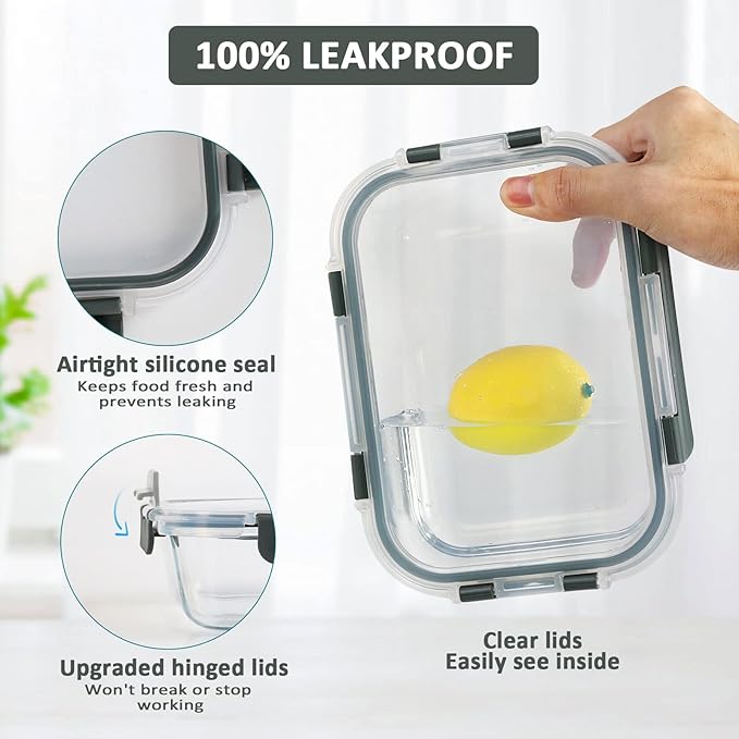 Extra Large Glass Food Storage Containers Set with Lids – 6 Pack (74.7oz / 40.9oz / 19.3oz)