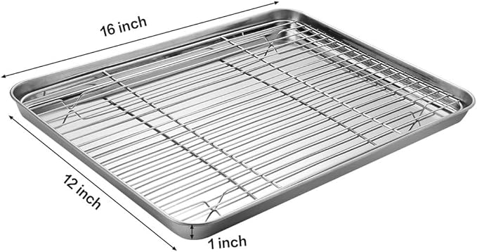 Stainless Steel Baking Sheet & Cooling Rack Set with Silicone Mats – 6 Piece (16 x 12 Inch)