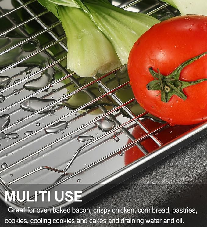 Stainless Steel Baking Sheet & Cooling Rack Set with Silicone Mats – 6 Piece (16 x 12 Inch)