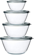 Glass Mixing Bowls with Lids – 4-Pack Nesting Set (0.8, 1.7, 2.9, 4.8 Qt)