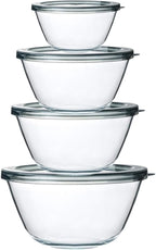 Glass Mixing Bowls with Lids – 4-Pack Nesting Set (0.8, 1.7, 2.9, 4.8 Qt)