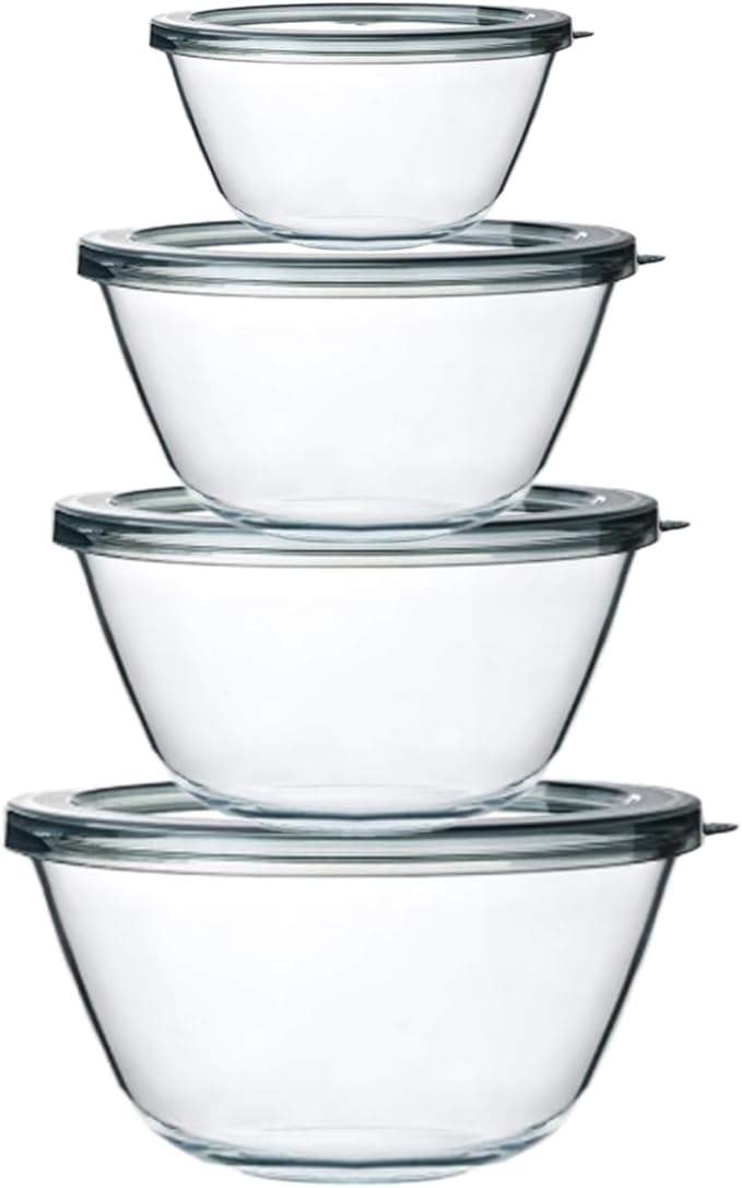 Glass Mixing Bowls with Lids – 4-Pack Nesting Set (0.8, 1.7, 2.9, 4.8 Qt)
