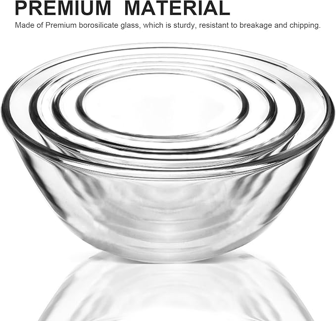 Glass Mixing Bowls with Lids – 4-Pack Nesting Set (0.8, 1.7, 2.9, 4.8 Qt)