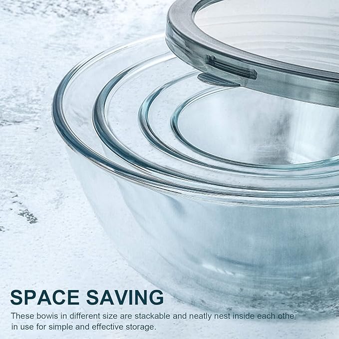 Glass Mixing Bowls with Lids – 4-Pack Nesting Set (0.8, 1.7, 2.9, 4.8 Qt)