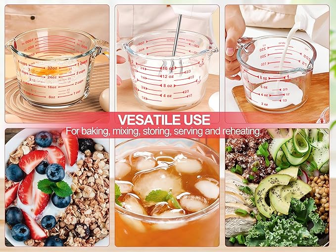 Glass Measuring Cups with Lids – 6-Piece Set (1-Cup, 2-Cup, 4-Cup)
