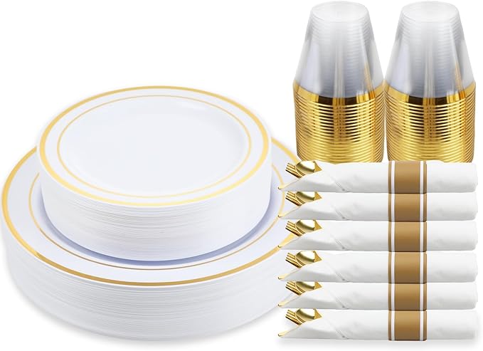 175-Piece Gold Disposable Dinnerware Set – Serves 25 Guests