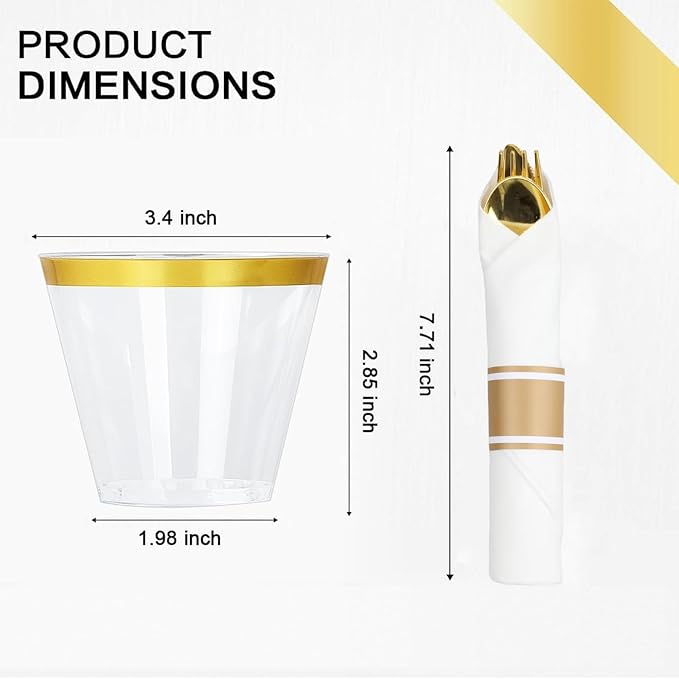 175-Piece Gold Disposable Dinnerware Set – Serves 25 Guests