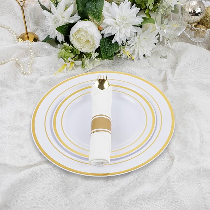 175-Piece Gold Disposable Dinnerware Set – Serves 25 Guests