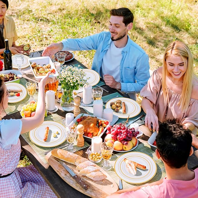 350-Piece Gold Disposable Dinnerware Set – Serves 50 Guests