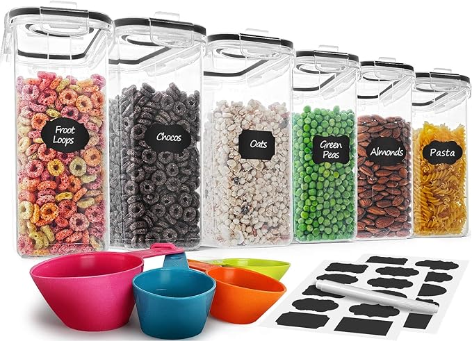Airtight Cereal Container Set – 6-Pack, 4L / 135.2oz Each with Measuring Tools
