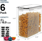 Airtight Cereal Container Set – 6-Pack, 4L / 135.2oz Each with Measuring Tools