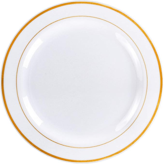 Gold Rim Plastic Plates – 100-Piece Set (50 Dinner + 50 Dessert Plates)