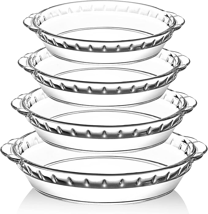 Glass Pie Plates with Handles – 4-Pack Set (7", 8", 9", 10")