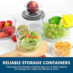 Round Glass Food Storage Containers with Lids – 8-Pack (1, 2, 4 & 7-Cup)