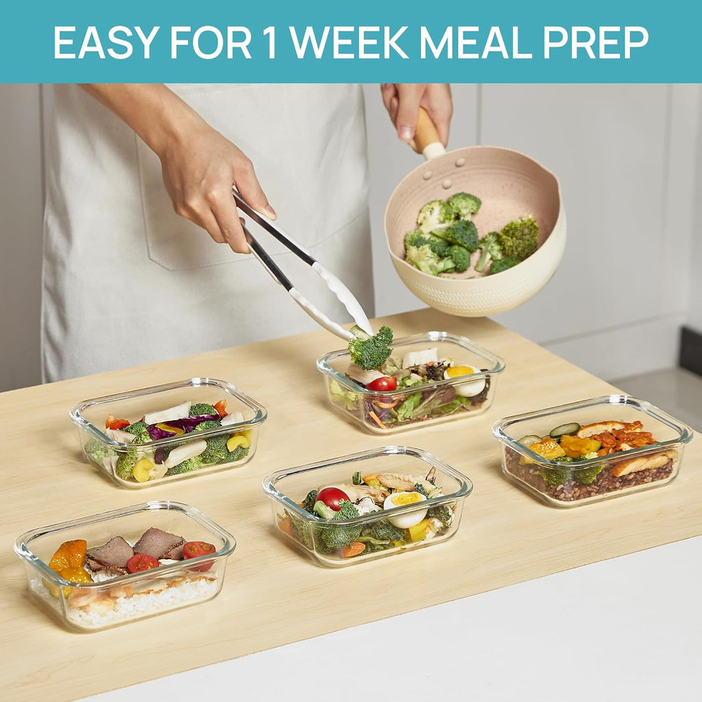 5-Pack 22oz Glass Meal Prep Containers with Snap Lids – Grey
