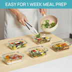 5-Pack 22oz Glass Meal Prep Containers with Snap Lids – Grey