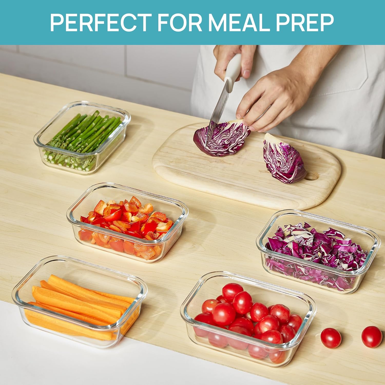 5-Pack 22oz Glass Meal Prep Containers with Snap Lids – Grey