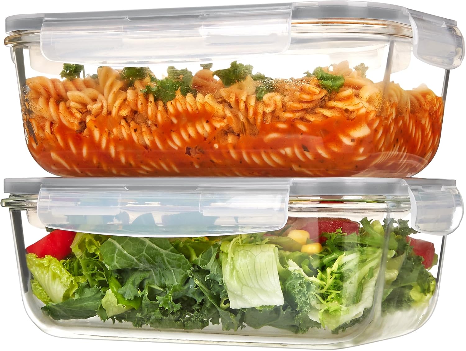2-Pack 63oz Large Glass Food Storage Containers with Airtight Snap Lids – Grey