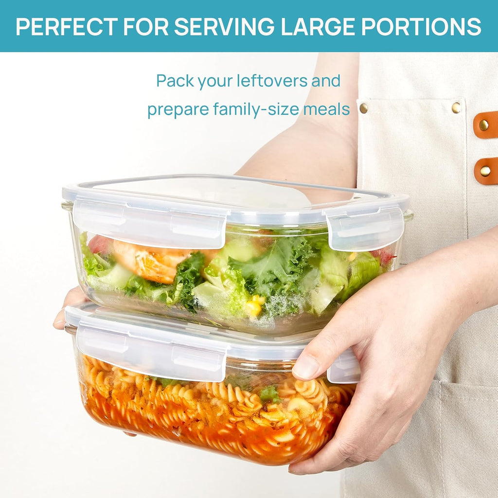 2-Pack 63oz Large Glass Food Storage Containers with Airtight Snap Lids – Grey