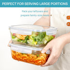 2-Pack 63oz Large Glass Food Storage Containers with Airtight Snap Lids – Grey