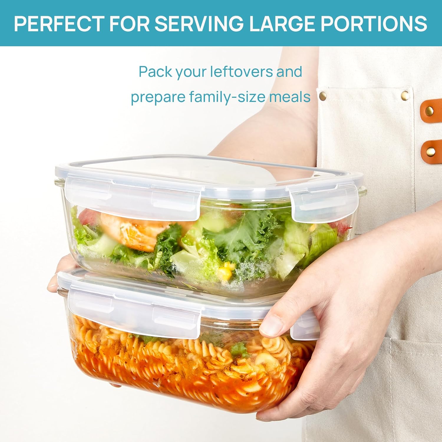 2-Pack 63oz Large Glass Food Storage Containers with Airtight Snap Lids – Grey