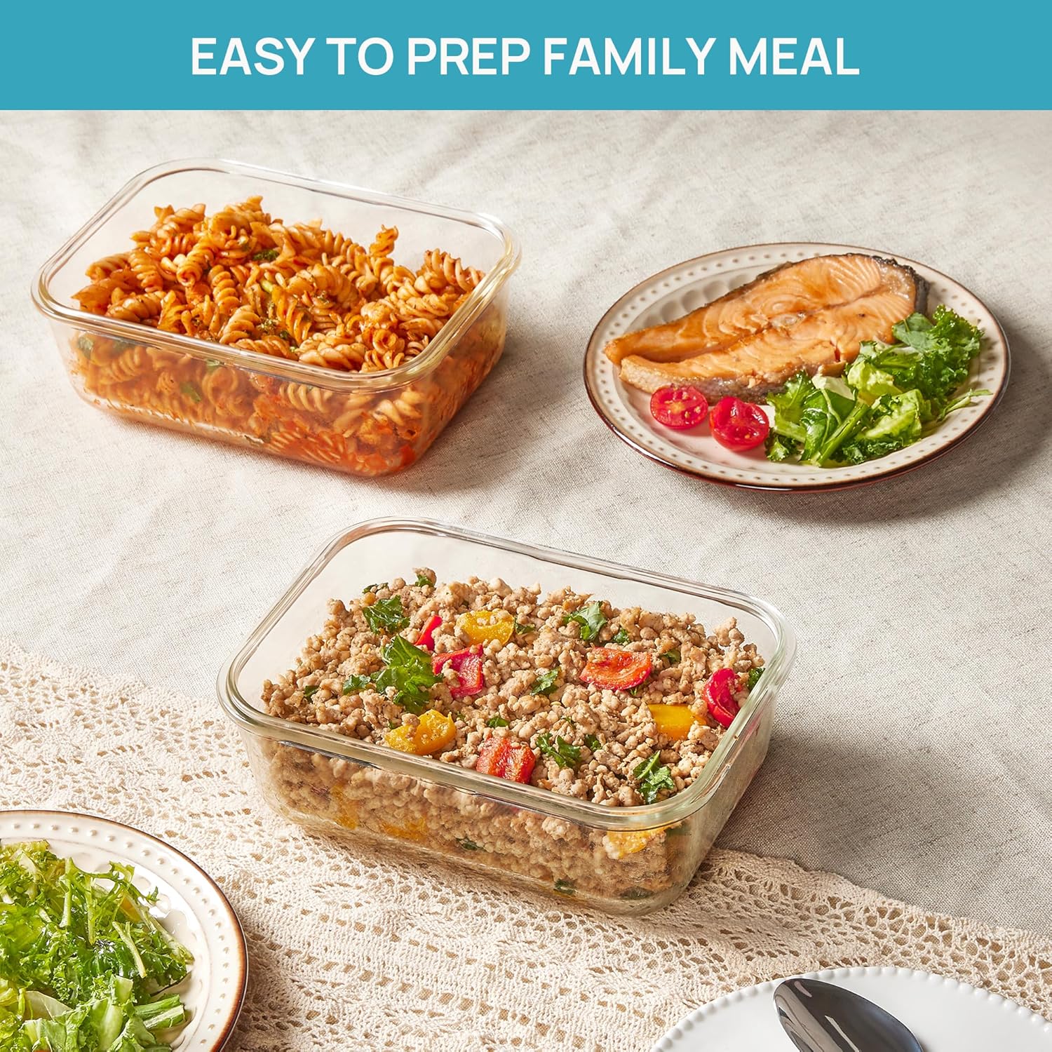 2-Pack 63oz Large Glass Food Storage Containers with Airtight Snap Lids – Grey