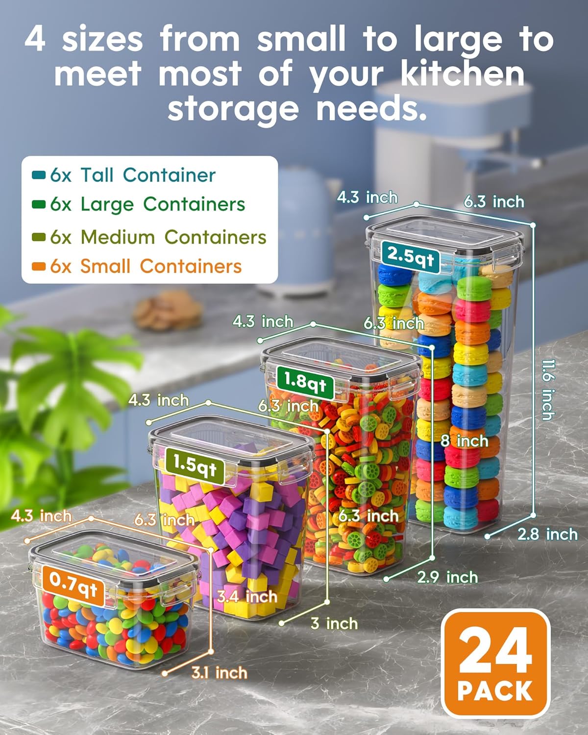 24-Piece Airtight Food Storage Containers with Lids – Pantry Organization Set