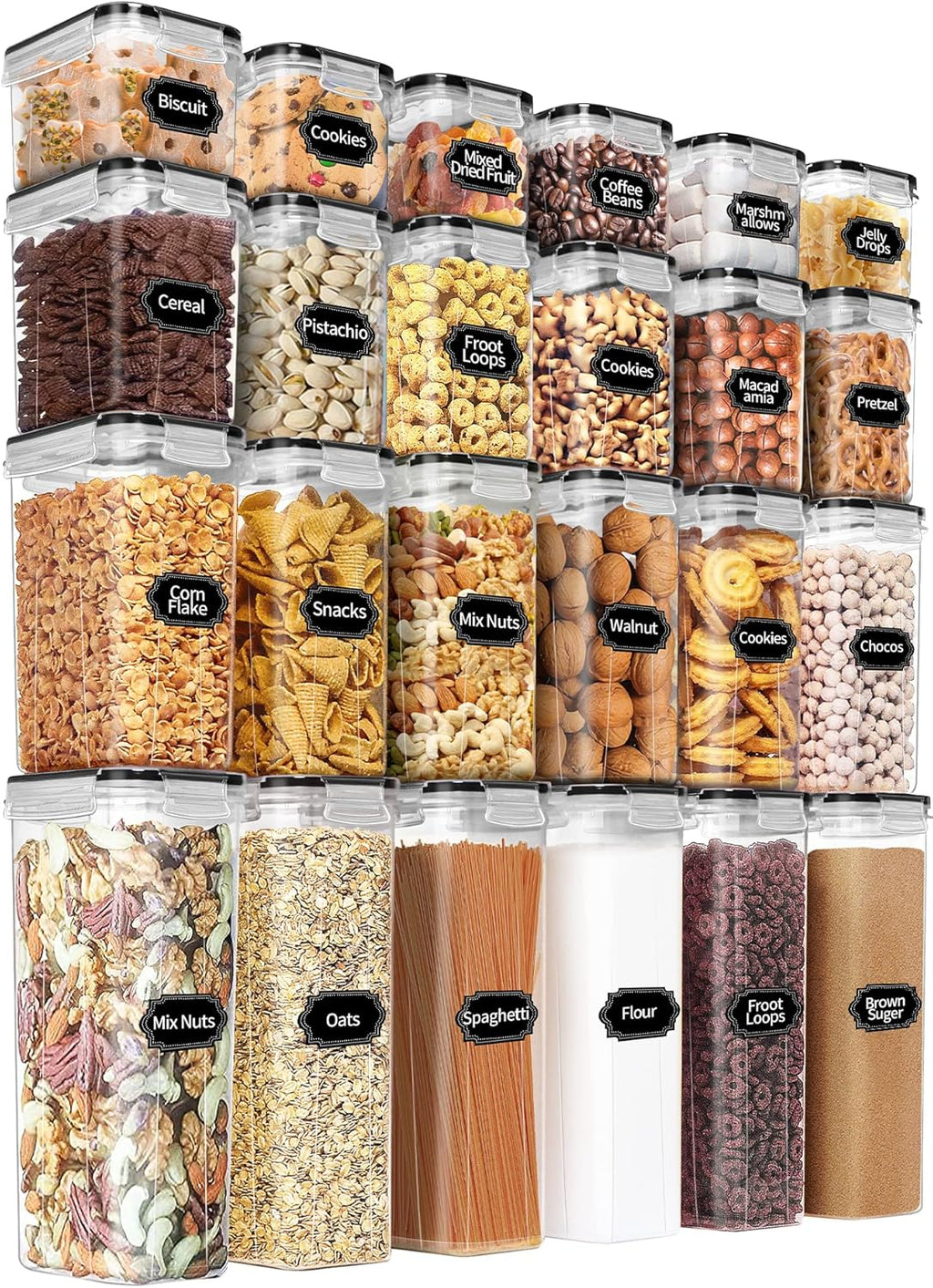 24-Piece Airtight Food Storage Canister Set with Lids, Labels & Marker