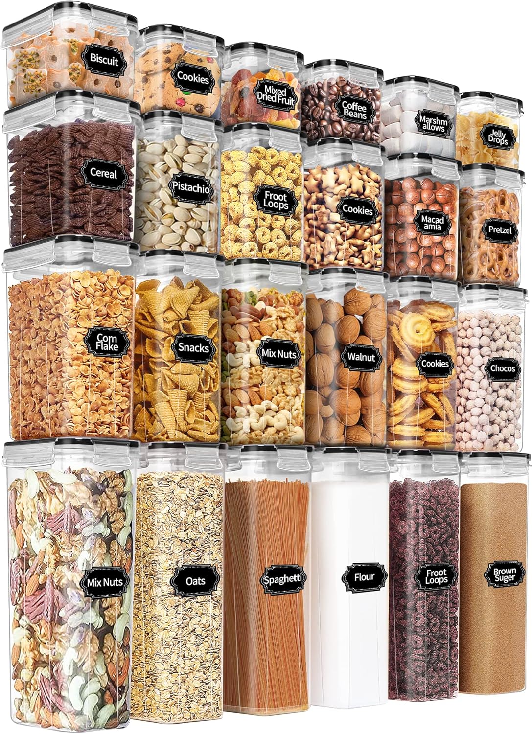 24-Piece Airtight Food Storage Canister Set with Lids, Labels & Marker