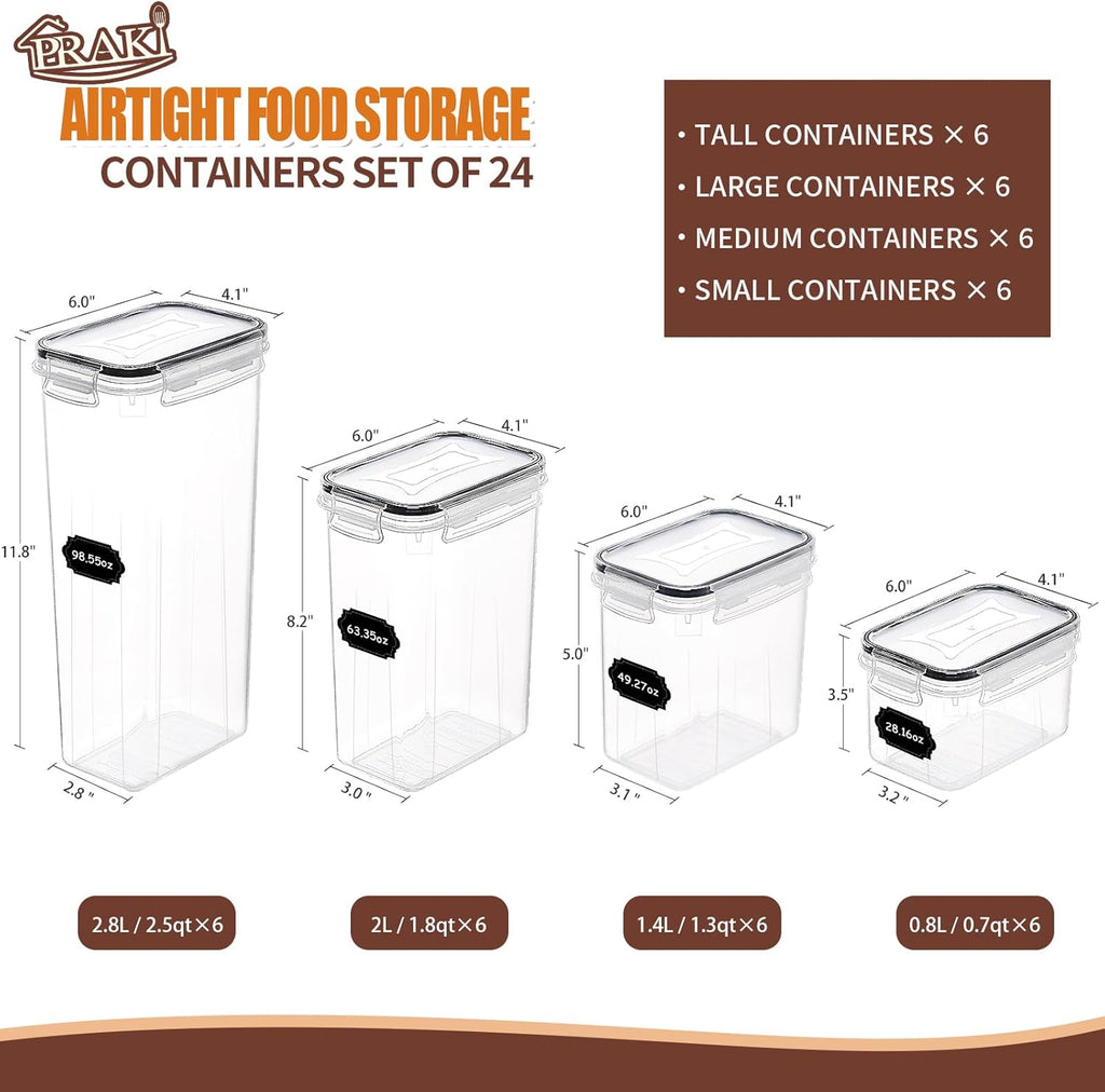 24-Piece Airtight Food Storage Canister Set with Lids, Labels & Marker