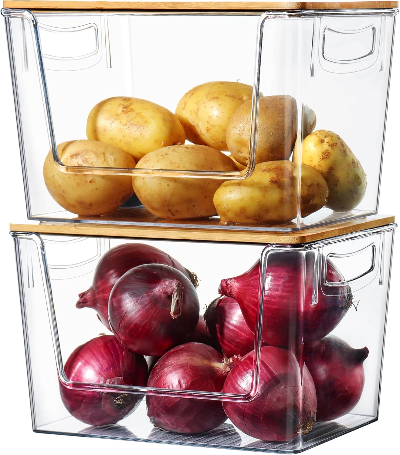 2-Pack Large Clear Storage Bins with Bamboo Lids – Pantry & Kitchen Organizer