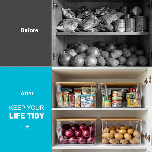 2-Pack Large Clear Storage Bins with Bamboo Lids – Pantry & Kitchen Organizer