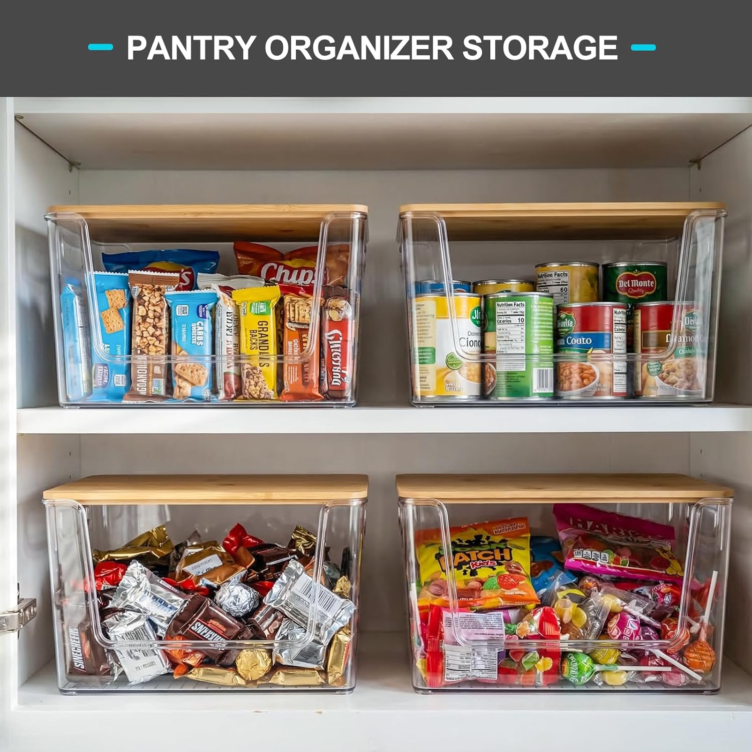 2-Pack Large Clear Storage Bins with Bamboo Lids – Pantry & Kitchen Organizer