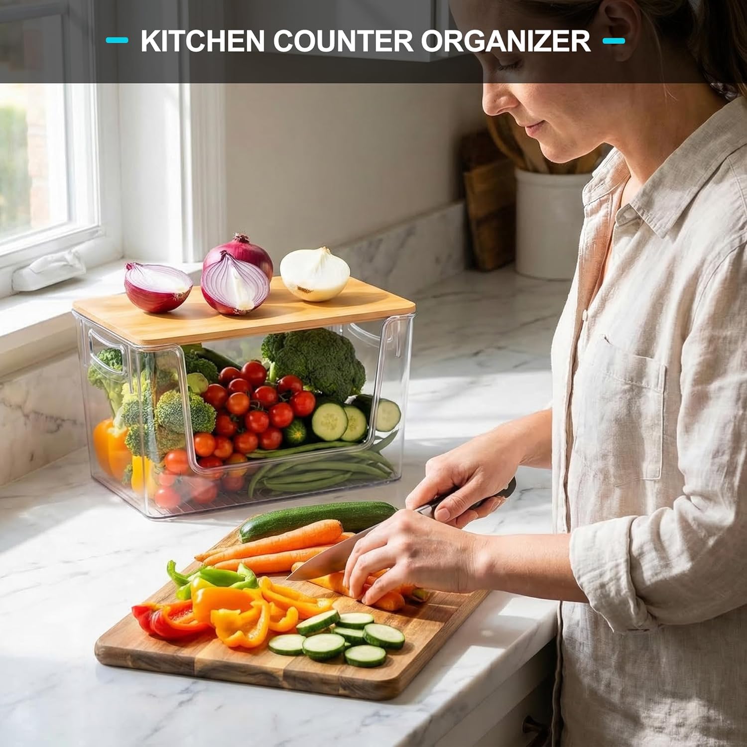 2-Pack Large Clear Storage Bins with Bamboo Lids – Pantry & Kitchen Organizer