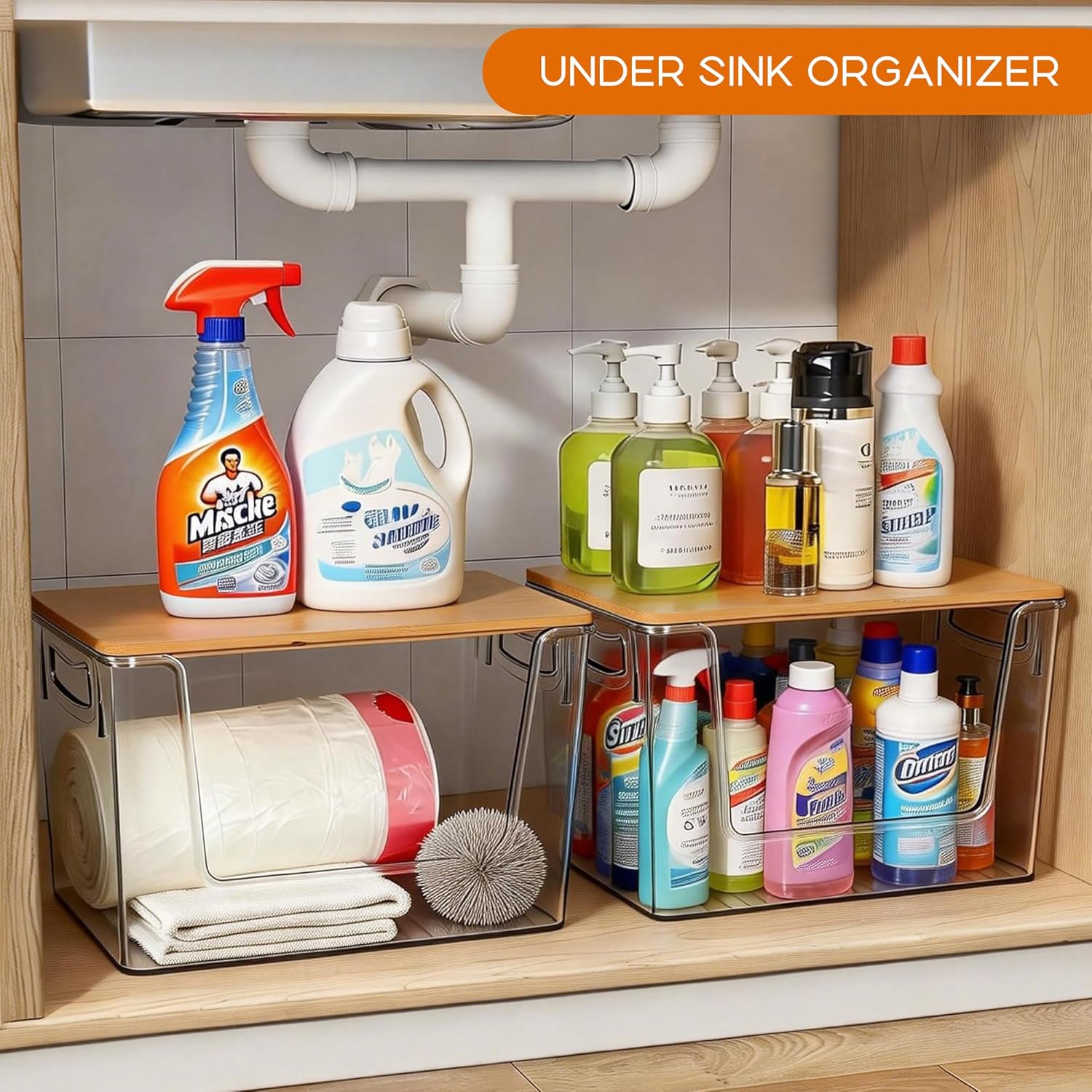 2-Pack Large Clear Storage Bins with Bamboo Lids – Pantry & Kitchen Organizer