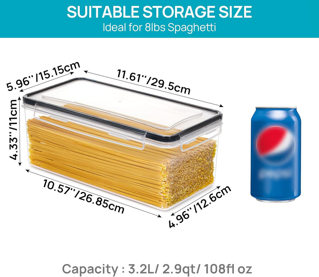 4-Piece Airtight Pasta & Spaghetti Storage Containers with Lids – 3.2L Set