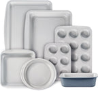 7-Piece Nonstick Bakeware Set – Cookie Sheet, Muffin, Bread, Cake & Roasting Pans | Grey & Blue