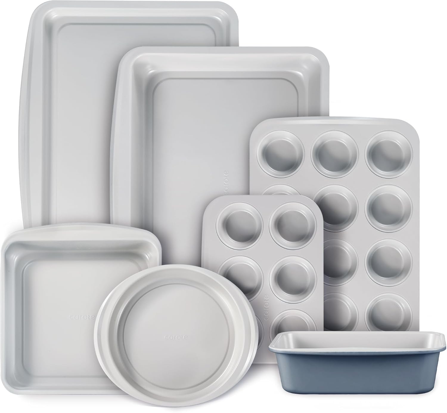 7-Piece Nonstick Bakeware Set – Cookie Sheet, Muffin, Bread, Cake & Roasting Pans | Grey & Blue
