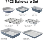 7-Piece Nonstick Bakeware Set – Cookie Sheet, Muffin, Bread, Cake & Roasting Pans | Grey & Blue