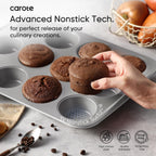 7-Piece Nonstick Bakeware Set – Cookie Sheet, Muffin, Bread, Cake & Roasting Pans | Grey & Blue