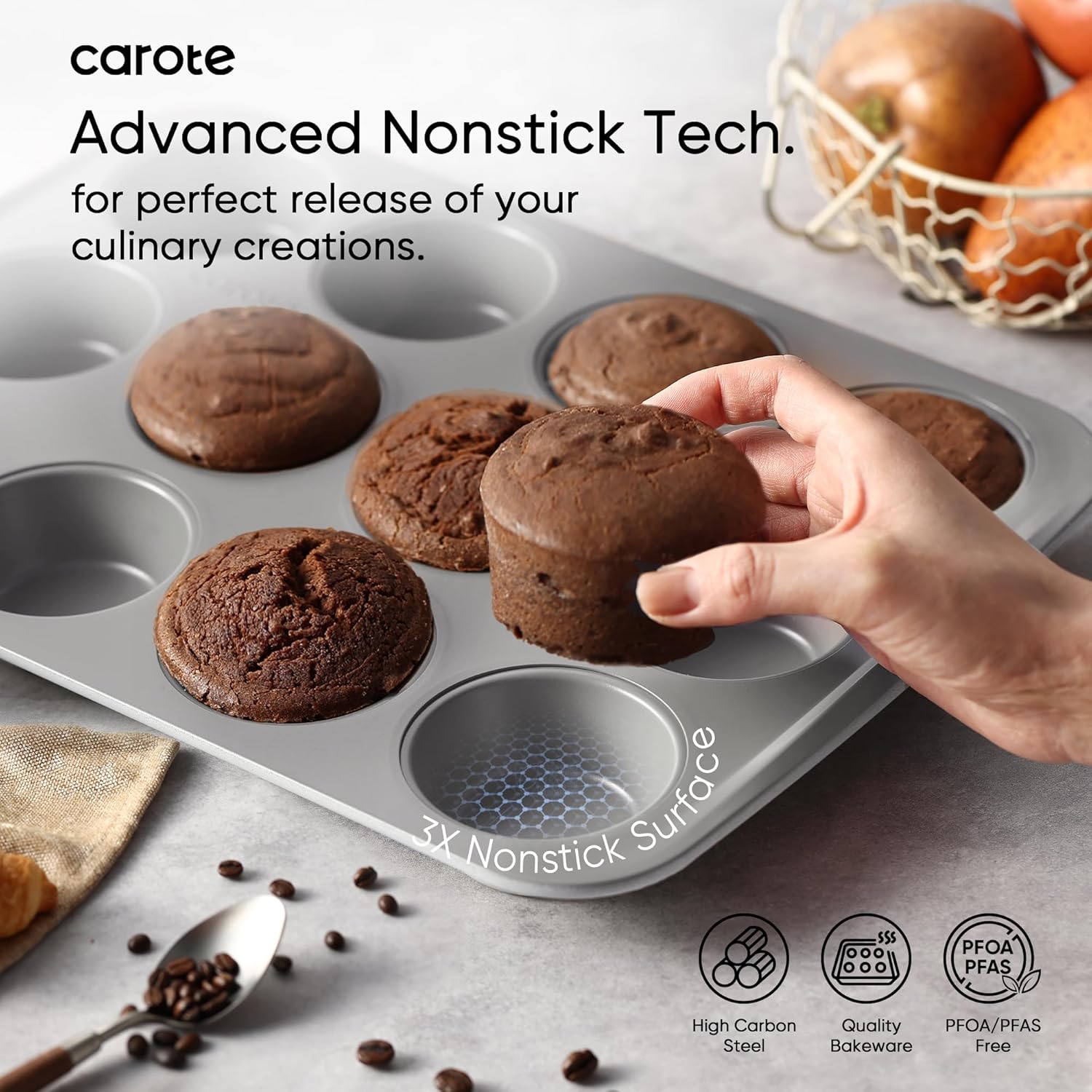7-Piece Nonstick Bakeware Set – Cookie Sheet, Muffin, Bread, Cake & Roasting Pans | Grey & Blue