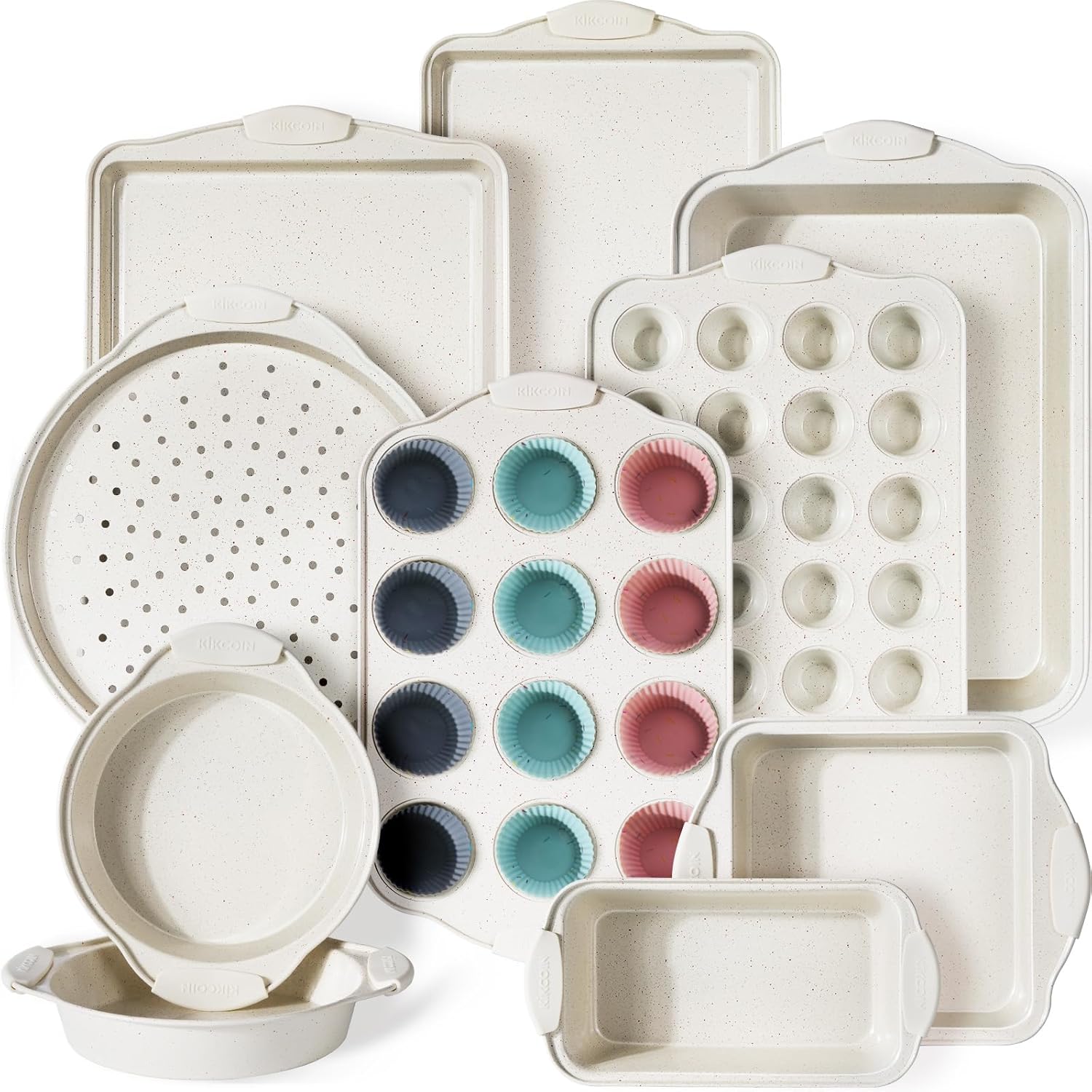 22-Piece Nonstick Bakeware Set with Silicone Handles – 450°F Oven Safe | Cream