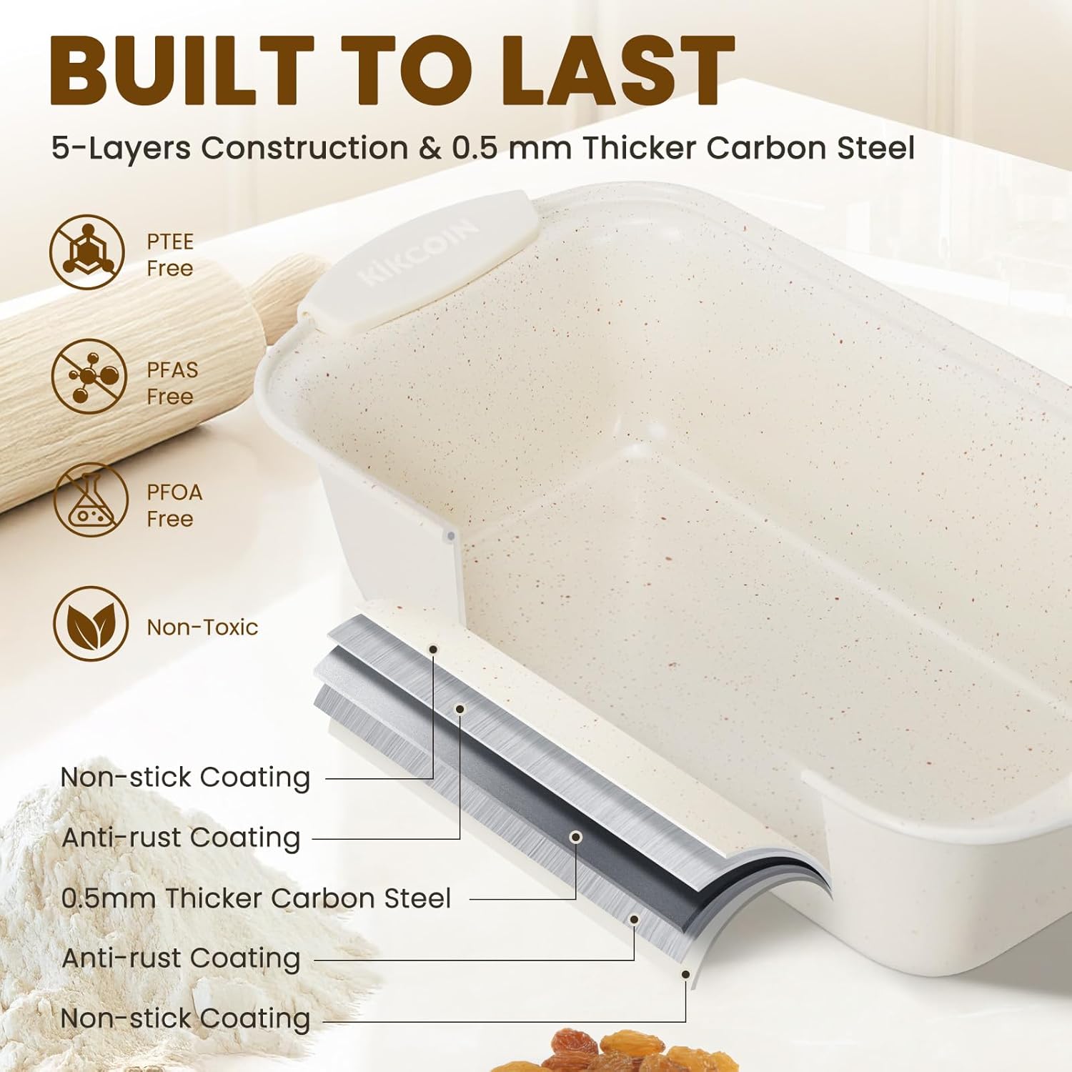 22-Piece Nonstick Bakeware Set with Silicone Handles – 450°F Oven Safe | Cream
