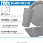 12-Piece Plastic Dinnerware Set for 4 – Plates, Bowls & Tumblers | Grey Stone | Made in USA