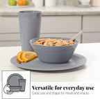 12-Piece Plastic Dinnerware Set for 4 – Plates, Bowls & Tumblers | Grey Stone | Made in USA