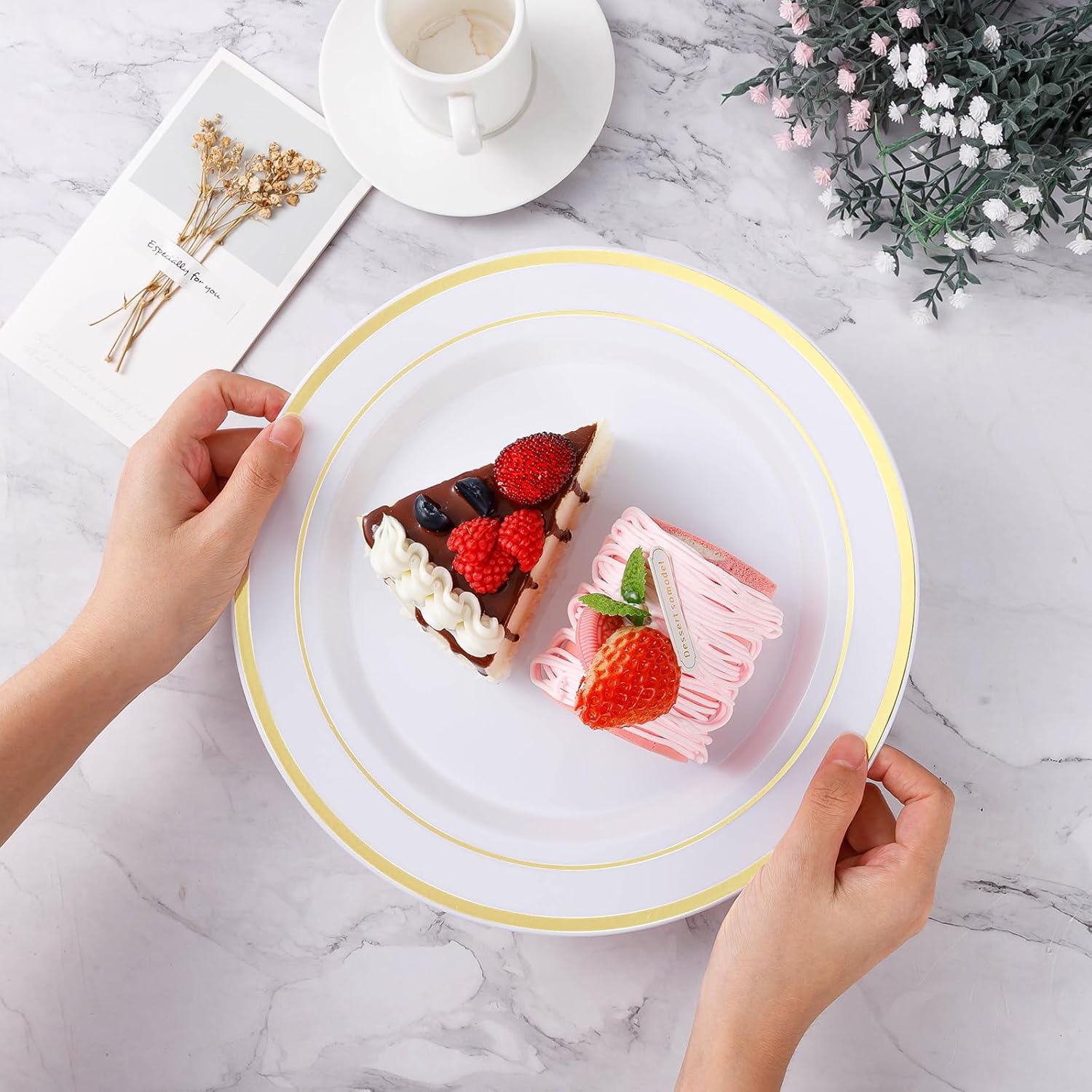 200-Piece Gold Disposable Party Plates – 100 Dinner + 100 Dessert Plates