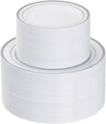 200-Piece Silver Disposable Party Plates – 100 Dinner (10.25") + 100 Dessert (7.5") Plates